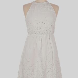 Sim & Sam White Boho Romantic Eyelet High Neck Flowy Mini Dress M